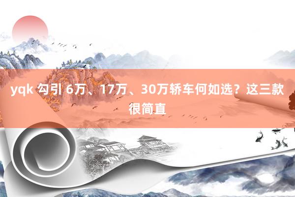 yqk 勾引 6万、17万、30万轿车何如选？这三款很简直